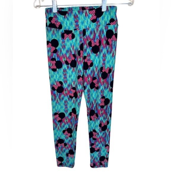 Lularoe Women’s Leggings Disney Minnie Mouse Head One Size Fits Most Teal Green - Picture 1 of 7
